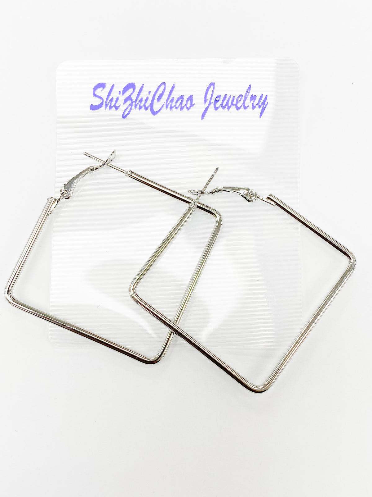 68mm x 68mm Silver Square Earring For Beading Around, 2mm Thickness