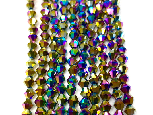 Gold Rainbow 4mm Glass Bicone