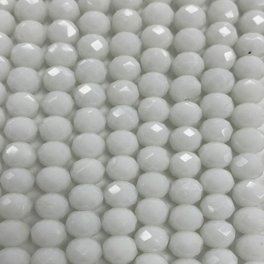 White Facetted Rondell Glass Beads 6mm