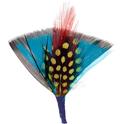 HAT TRIM FEATHER FAN SHAPE 7cm TURQUOISE-BLACK-RED-YELLOW