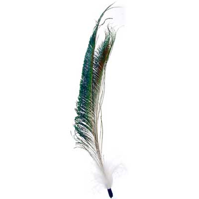 HAT TRIM PEACOCK SWORD-MARABOU 30cm WHITE-GREEN