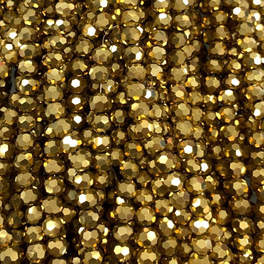 Gold Large Facetted Round Glass Beads 4mm