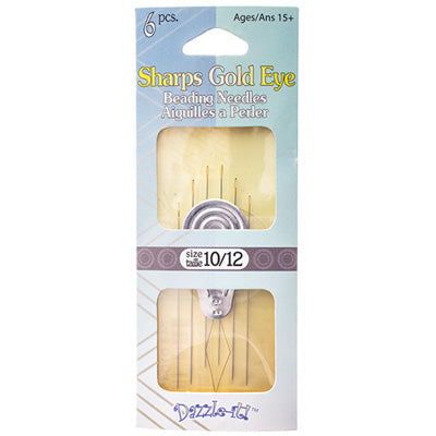Sharps Gold Eye Beading Needle w-Threader Size 10-12