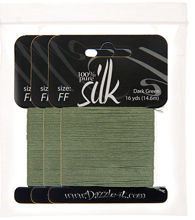 Silk Bead Thread FF Dark Green 16yds