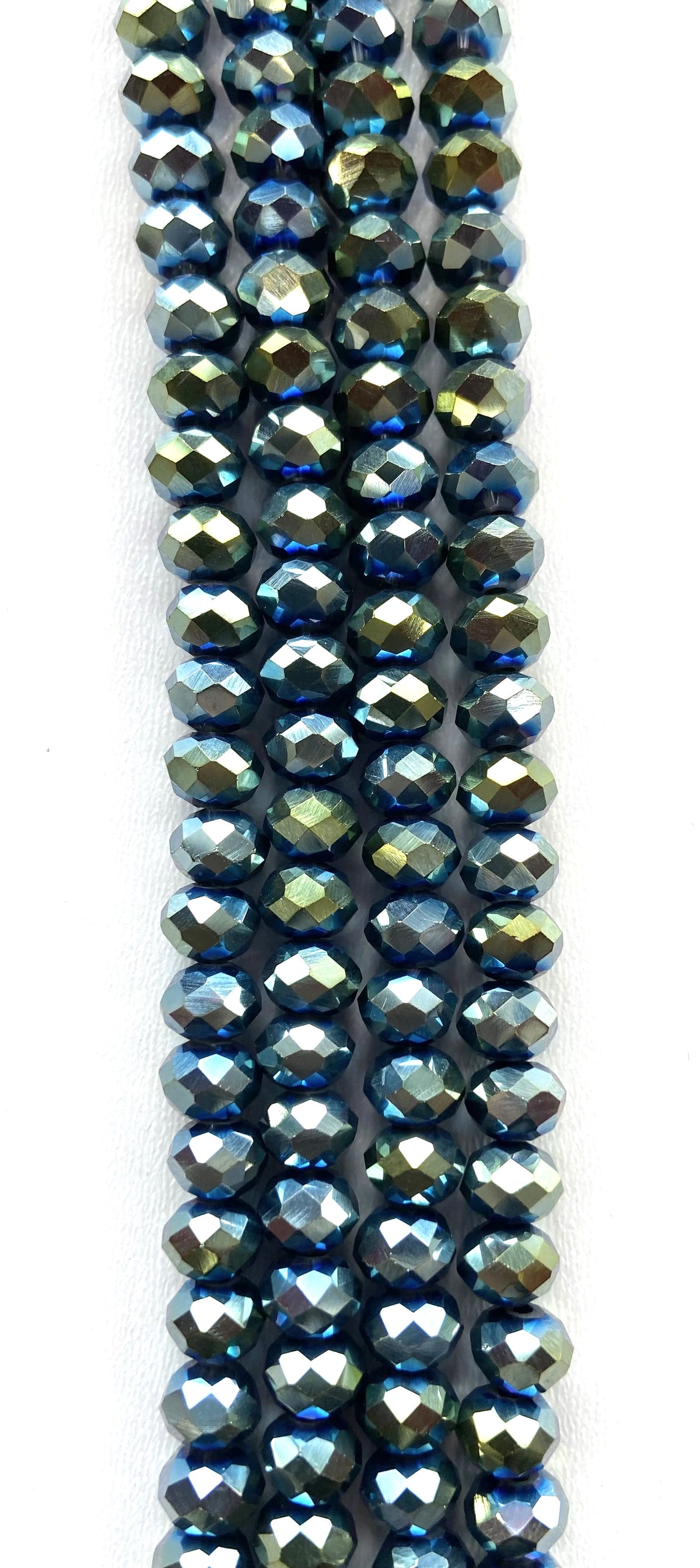 Rondell Glass Beads Metallic Blue Green 8mm