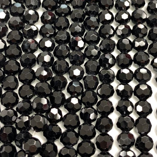 Black Large Facetted Glass Round Beads 8mm