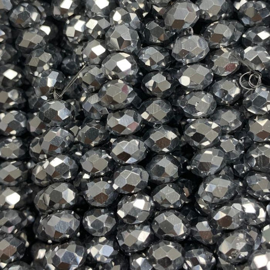 Silver Facetted Rondell Glass Beads 6mm