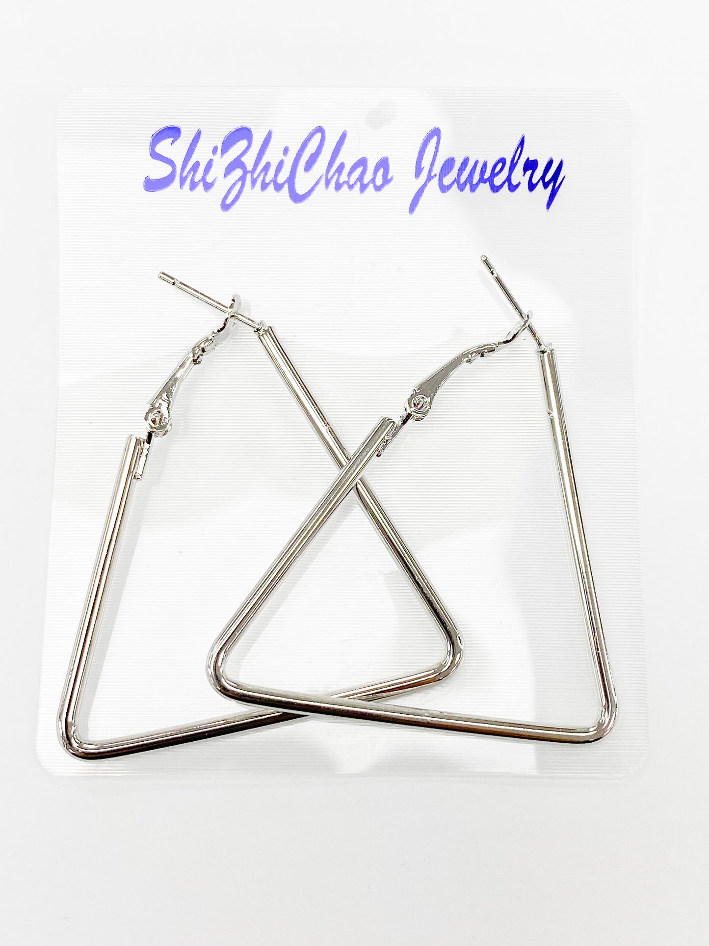 54mm x 50mm Silver Triangle Shape Earring For Beading Around, 2mm Thickness