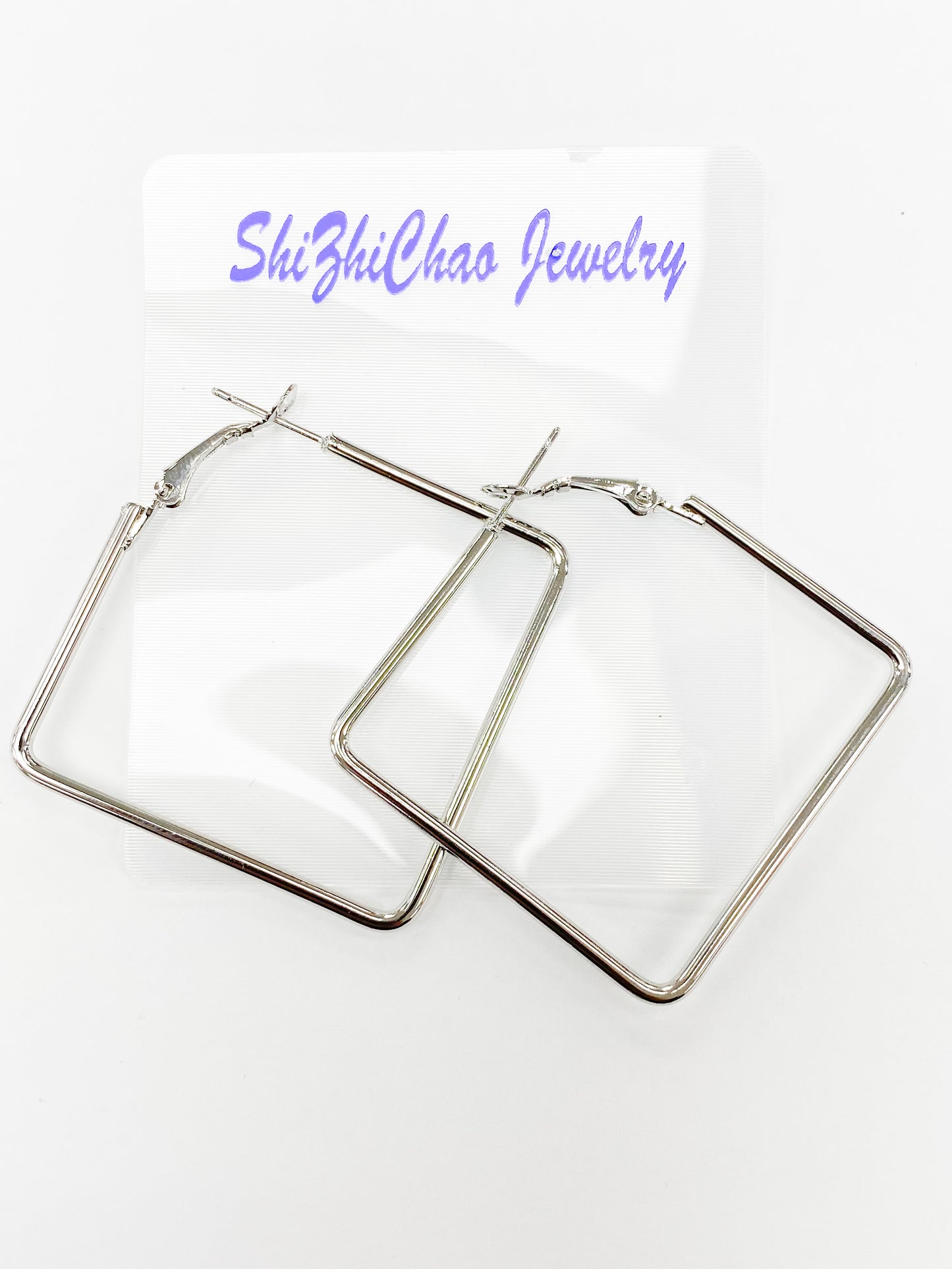 54mm x 54mm Silver Square Earring For Beading Around, 2mm Thickness