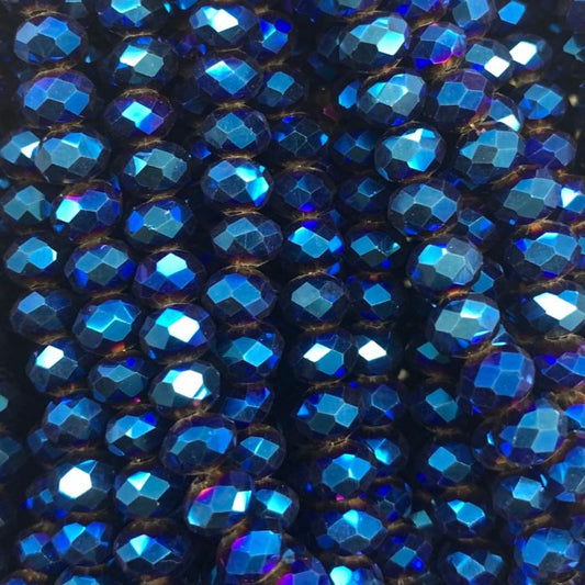 Metallic Blue Facetted Rondell Glass Beads 8mm