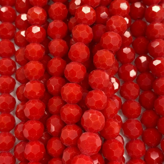 Red Large Facetted Round Glass Beads 4mm