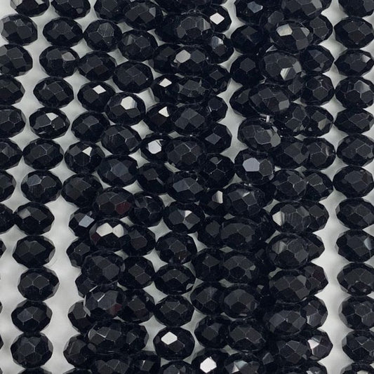 Black Facetted Glass Rondell Beads 6mm