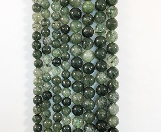 Natural Green Rutilated Quartz Beads 8mm