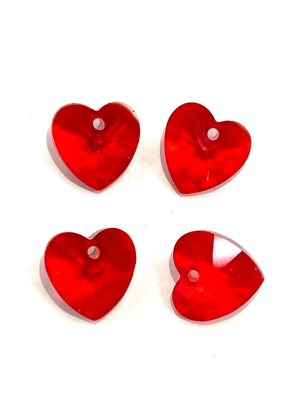 14mm Glass Crystal Heart 4pack Red