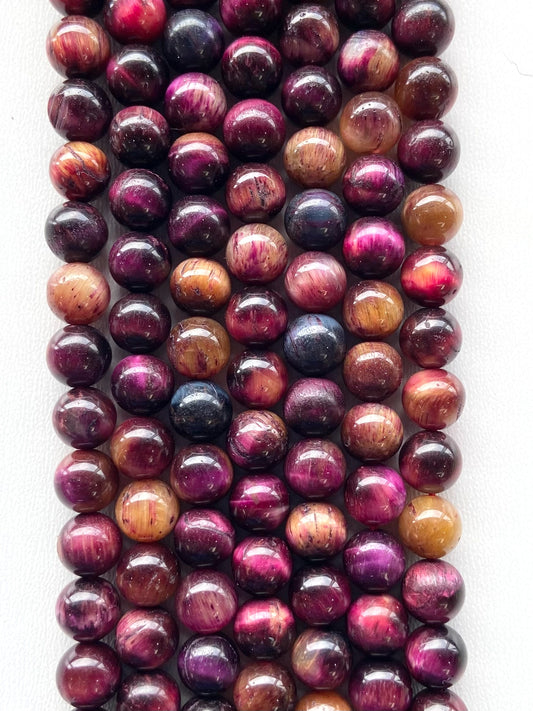 Purple Yellow Tigers Eye Beads 8mm