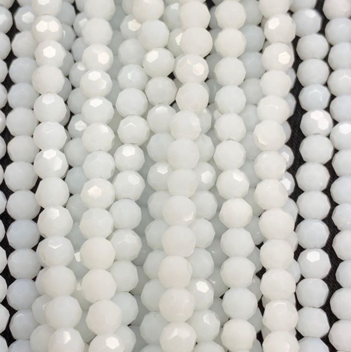 White Large Facetted Round Glass Beads 6mm