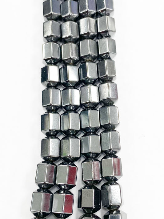 Hexagon Shaped Beads, 8mm x 6mm. Magnetic Hematite (hematine).