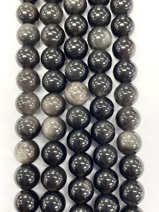 Silver Obsidian Beads 8mm