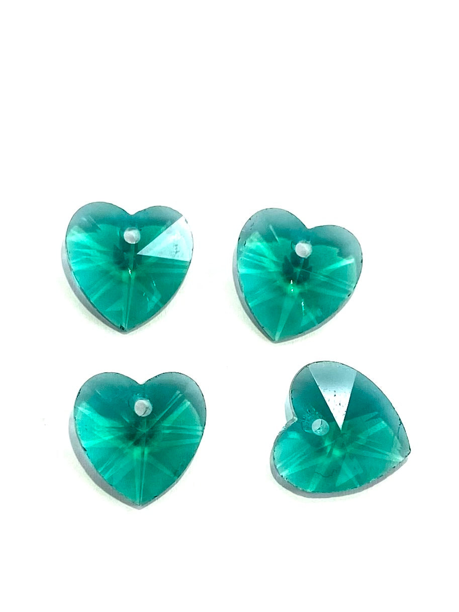 14mm Glass Crystal Heart 4pack Green