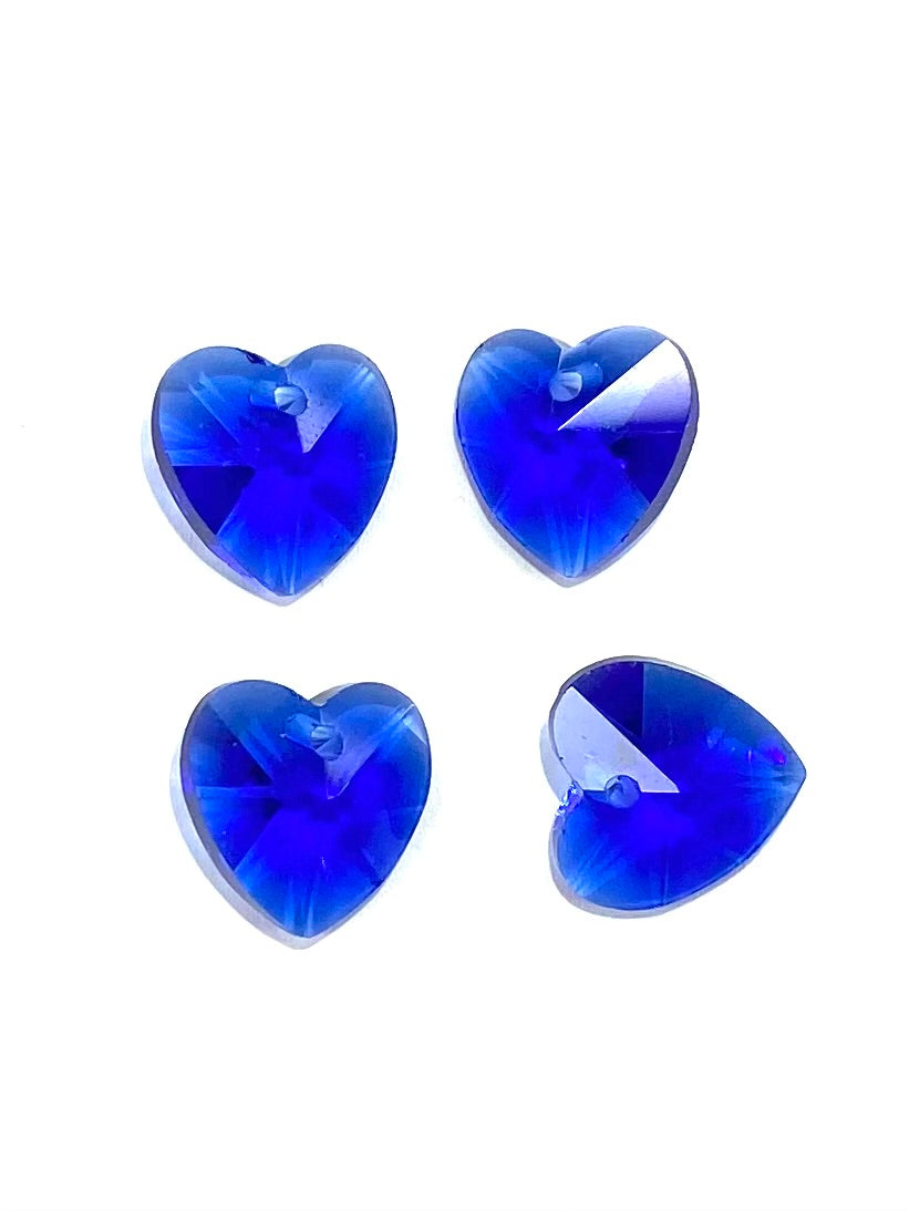 14mm Glass Crystal Heart 4pack Royal Blue