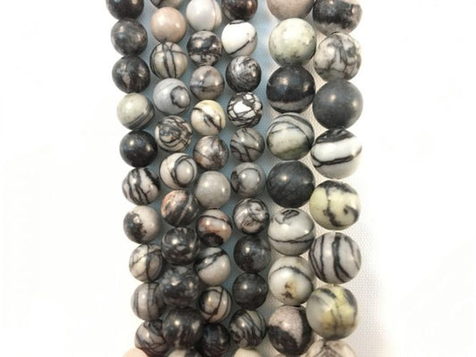 Natural Black Zebra Jasper 8mm