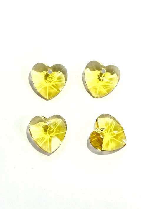 10mm Mini Glass Crystal Heart 4pack Yellow