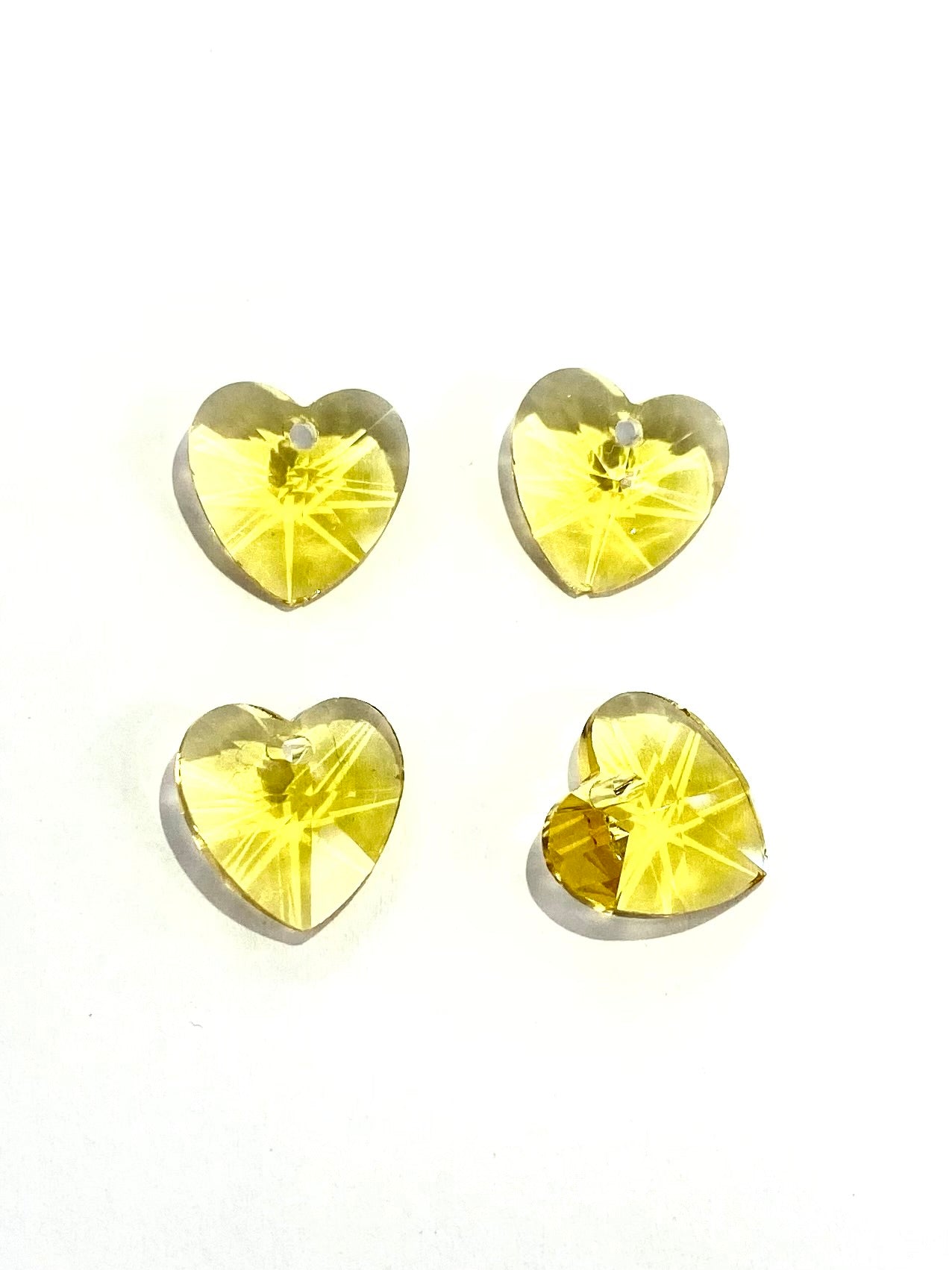 14mm Glass Crystal Heart 4pack Yellow