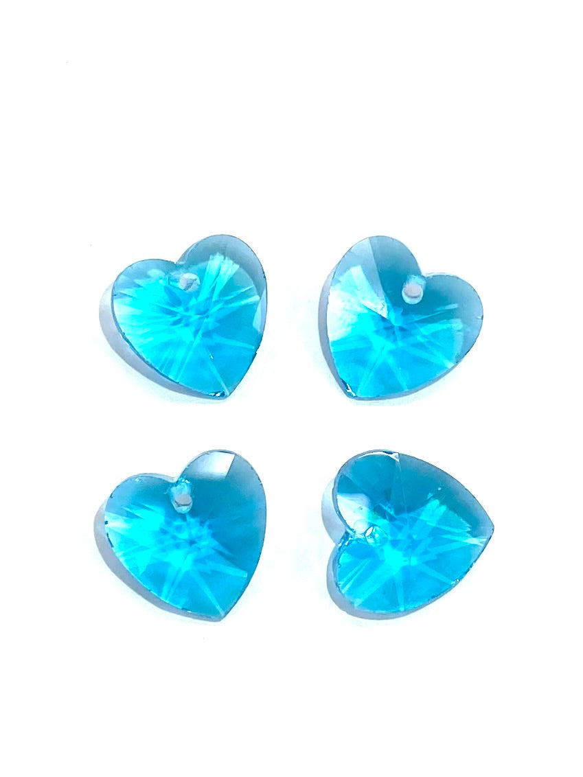 10mm Mini Glass Crystal Heart 4pack Light Blue