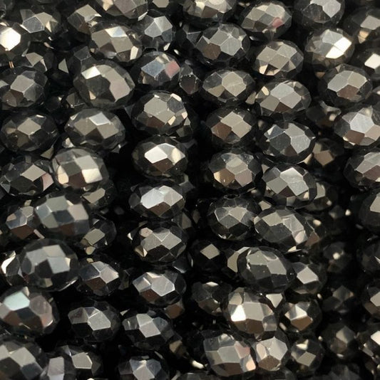 Gun-Metal Facetted Rondell Glass Beads 8mm
