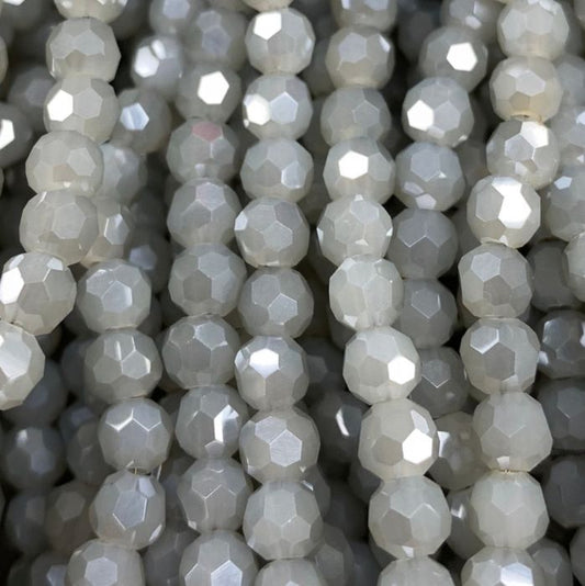 Grey Luster Large Facetted Glass Round Beads 6mm