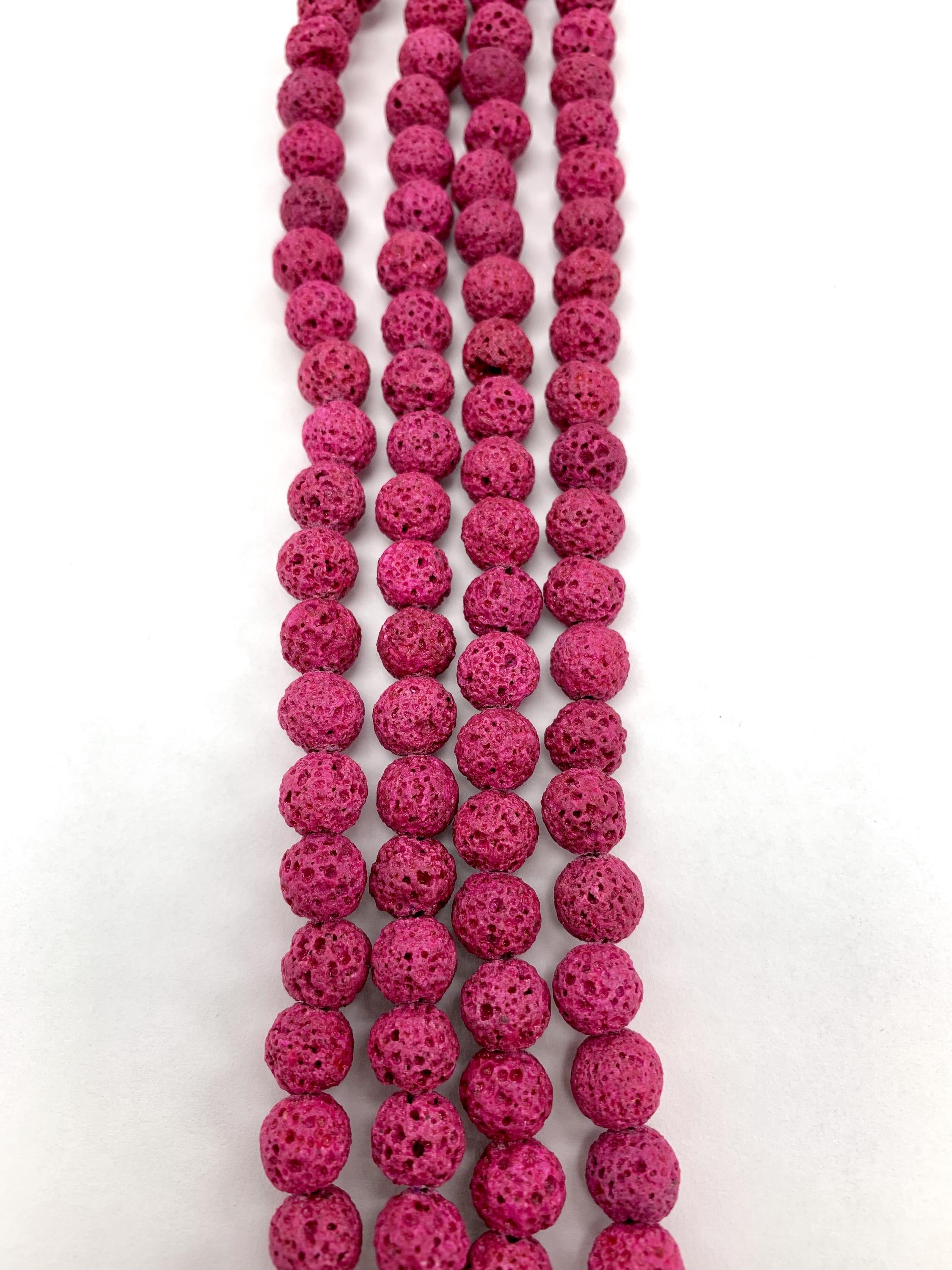 Dyed Pink Natural Lava Stone Beads 8mm