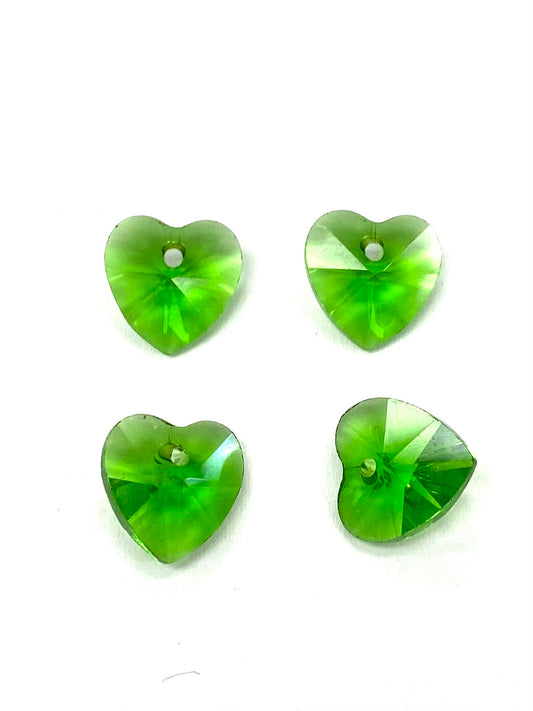 10mm Mini Glass Crystal Heart 4pack Light Green