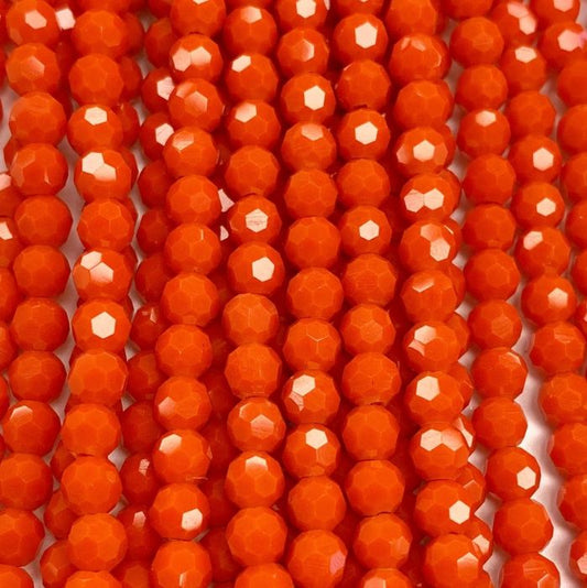 Orange Large Facetted Round Glass Beads 4mm