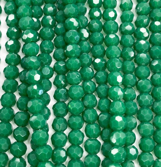 Green Large Facetted Round Glass Beads 6mm