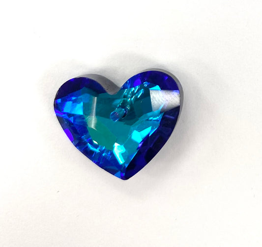 18mm Wide Glass Heart Bermuda Blue 2 pack