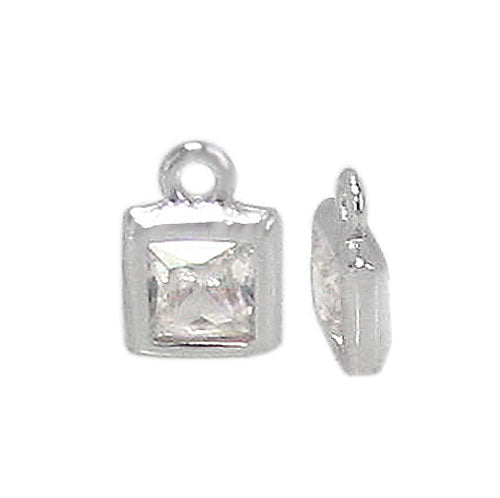 925 Rhodium Plated Faceted Square Stone Charm With 2mm Loop