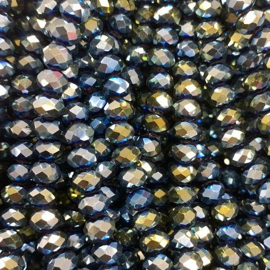 Metallic Green-Blue Facetted Rondell Glass Beads 4mm
