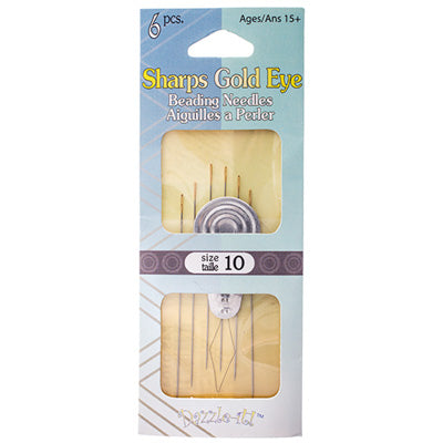 Sharps Gold Eye Beading Needle w-Threader Size 10