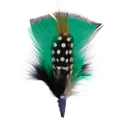 HAT TRIM TURKEY PLUMAGE-GUINEA GREEN-BLACK-WHITE 7cm