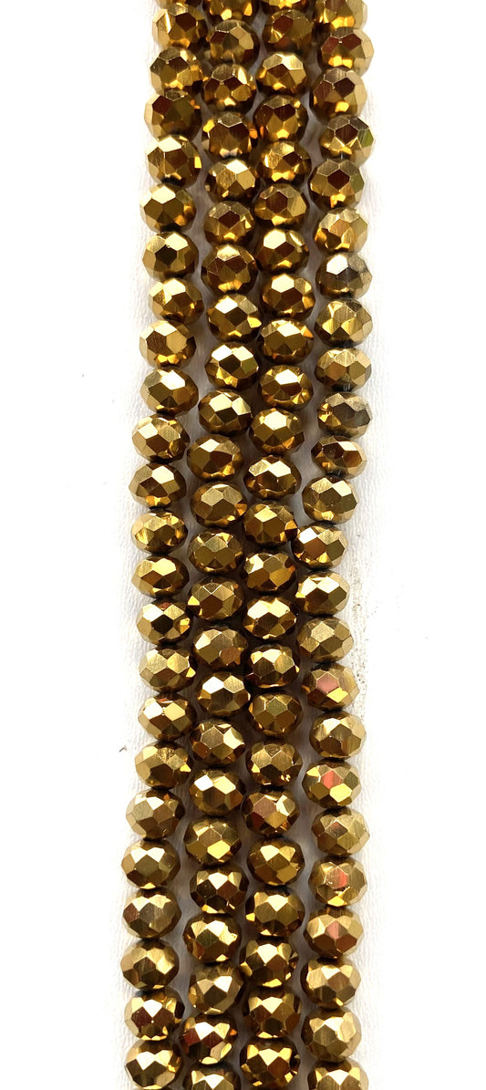 Rondell Glass Beads Gold Mettalic 8mm