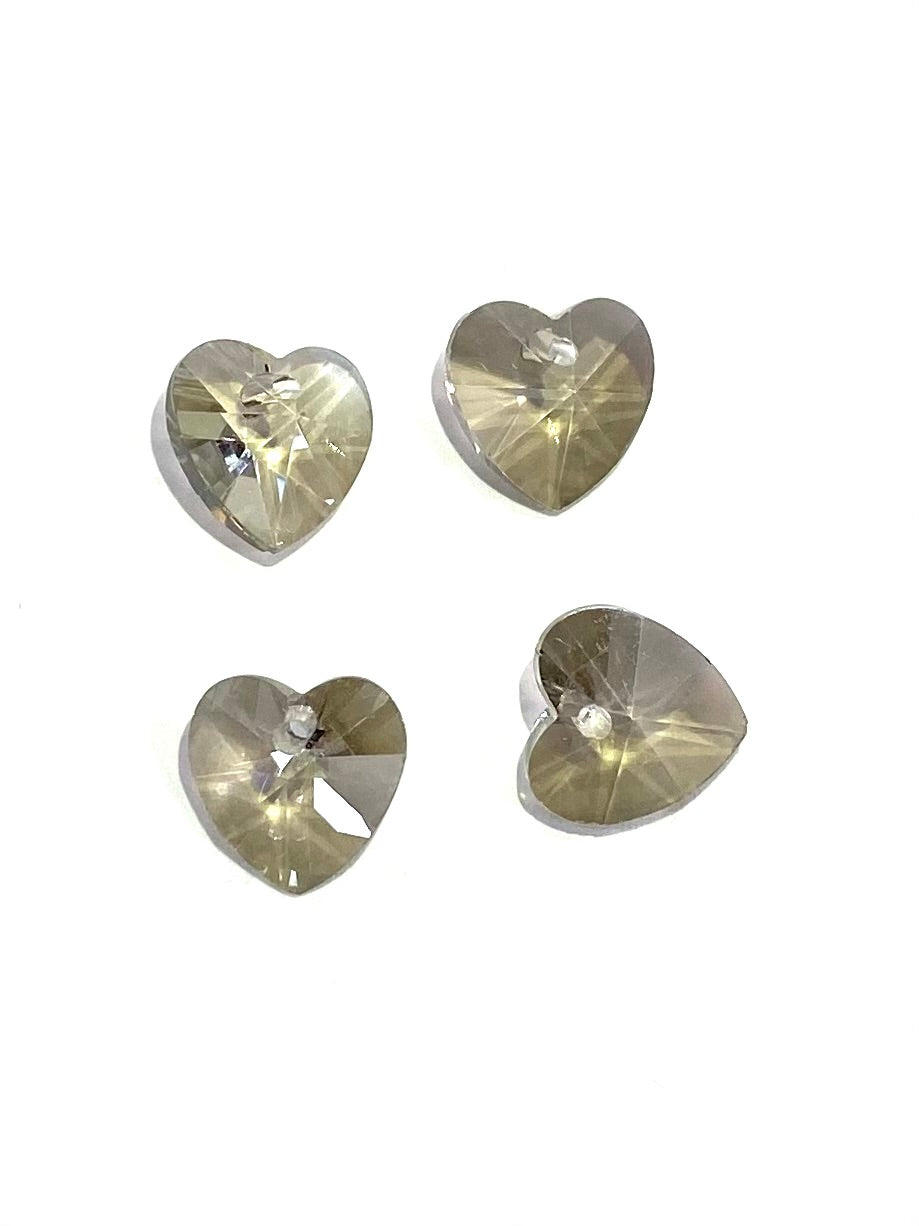 10mm Mini Glass Crystal Heart 4pack Black Diamond