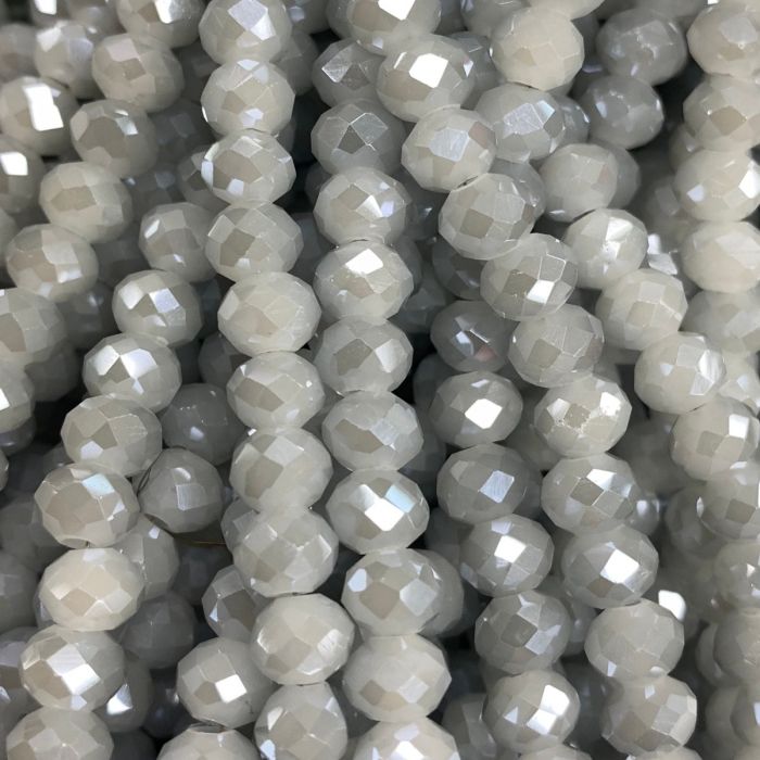 Grey Luster Facetted Glass Rondell Beads 4mm