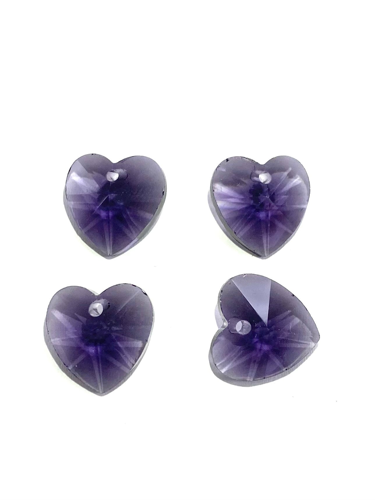 14mm Glass Crystal Heart 4pack Purple