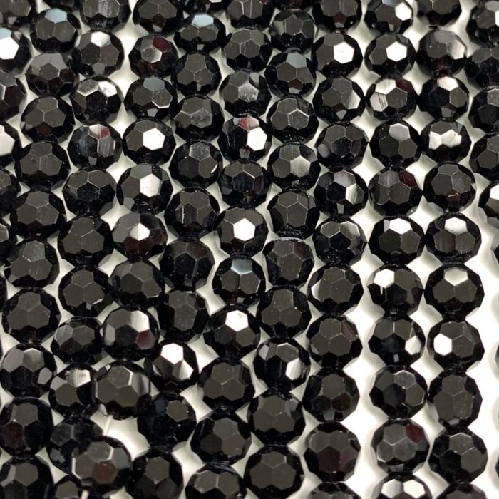 Black Large Facetted Glass Round Beads 6mm