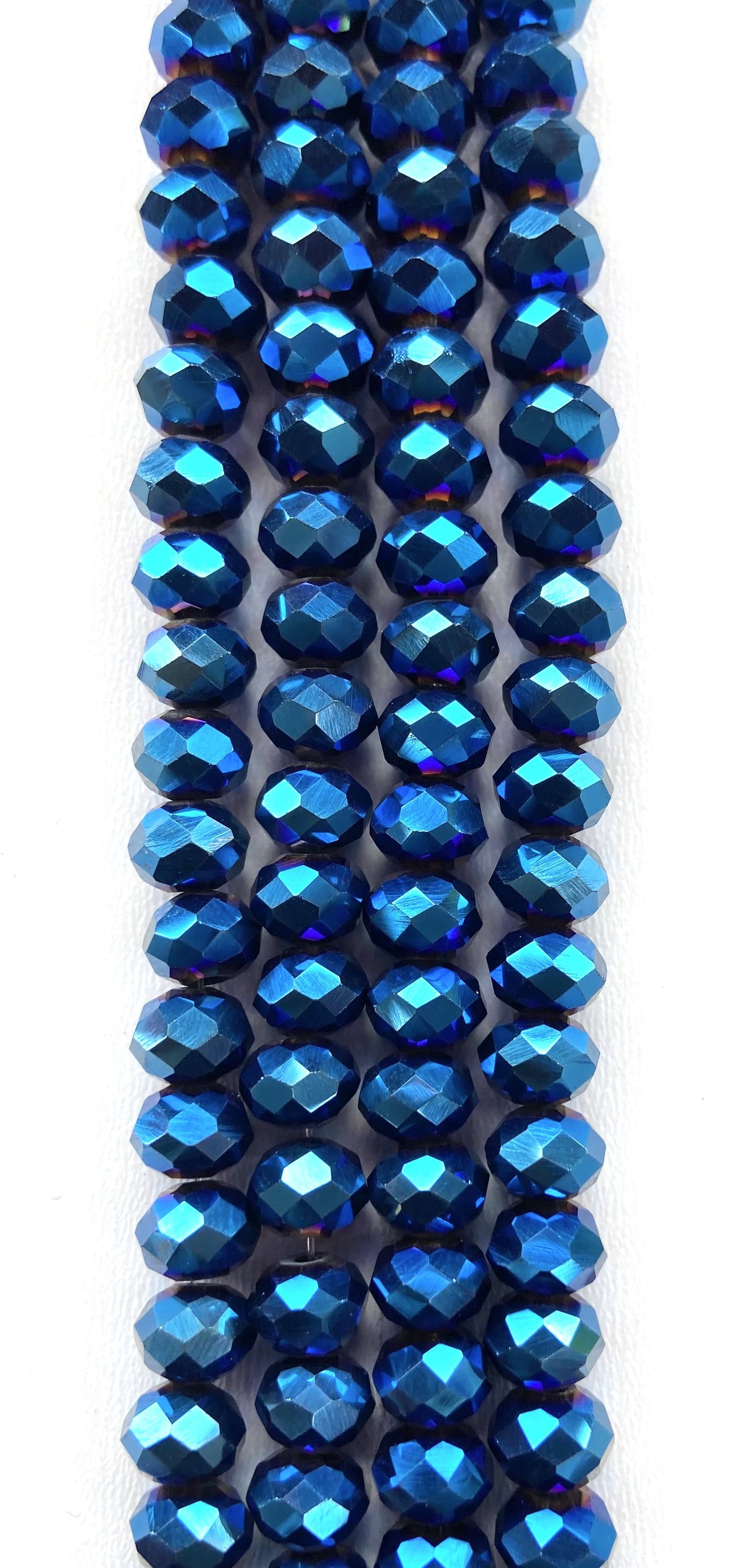 Rondell Glass Beads Blue Metallic 8mm