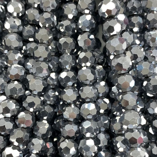 Silver Large Facetted Round Glass Beads 8mm