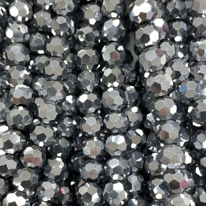 Silver Large Facetted Round Glass Beads 4mm