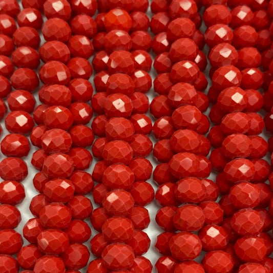 Red Facetted Rondell Glass Beads 8mm