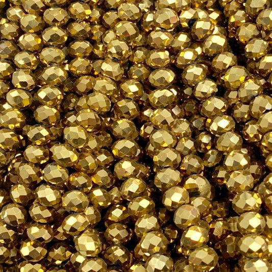 Gold Facetted Rondell Glass Beads 4mm